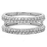 0.90 Carat (ctw) 10K White Gold Round Cut Diamond Ladies Anniversary Wedding Band Enhancer Guard Double Ring