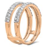 0.90 Carat (ctw) 18K Rose Gold Round Cut Diamond Ladies Anniversary Wedding Band Enhancer Guard Double Ring