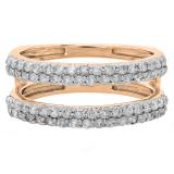 0.90 Carat (ctw) 18K Rose Gold Round Cut Diamond Ladies Anniversary Wedding Band Enhancer Guard Double Ring