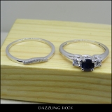1.15 Carat (ctw) 14K White Gold Round Cut Blue Sapphire & White Diamond Ladies Bridal 3 Stone Engagement Ring With Matching Wedding Band Set