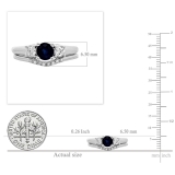 1.15 Carat (ctw) 14K White Gold Round Cut Blue Sapphire & White Diamond Ladies Bridal 3 Stone Engagement Ring With Matching Wedding Band Set