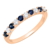 10K Rose Gold Round Cut Blue Sapphire & White Diamond Ladies Stackable Anniversary Wedding Band