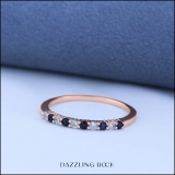 10K Rose Gold Round Cut Blue Sapphire & White Diamond Ladies Stackable Anniversary Wedding Band