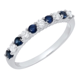 10K White Gold Round Cut Blue Sapphire & White Diamond Ladies Stackable Anniversary Wedding Band