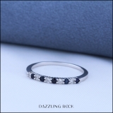 14K White Gold Round Cut Blue Sapphire & White Diamond Ladies Stackable Anniversary Wedding Band