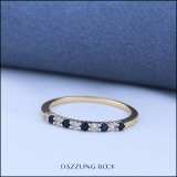 18K Yellow Gold Round Cut Blue Sapphire & White Diamond Ladies Stackable Anniversary Wedding Band