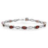 5.57 Carat (ctw) Sterling Silver Real Oval Cut Genuine Garnet & Round White Diamond Ladies Link Bracelet