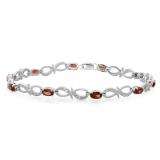 2.54 Carat (ctw) Sterling Silver Real Oval Cut Genuine Garnet & Round White Diamond Ladies Link Bracelet