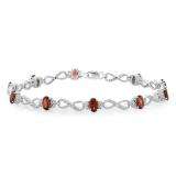 6.41 Carat (ctw) Sterling Silver Real Oval Cut Genuine Garnet & Round White Diamond Ladies Link Bracelet