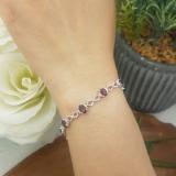 6.41 Carat (ctw) Sterling Silver Real Oval Cut Genuine Garnet & Round White Diamond Ladies Link Bracelet