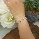 6.41 Carat (ctw) Sterling Silver Real Oval Cut Genuine Garnet & Round White Diamond Ladies Link Bracelet