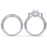 1.75 Carat (ctw) 14K White Gold Round White Diamond Ladies Vintage 3 Stone Bridal Engagement Ring Set 1 3/4 CT