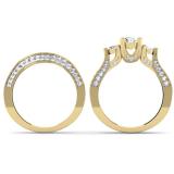 1.75 Carat (ctw) 14K Yellow Gold Round White Diamond Ladies Vintage 3 Stone Bridal Engagement Ring Set 1 3/4 CT