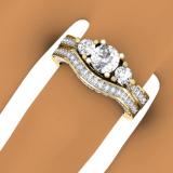 1.75 Carat (ctw) 14K Yellow Gold Round White Diamond Ladies Vintage 3 Stone Bridal Engagement Ring Set 1 3/4 CT