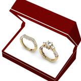 1.75 Carat (ctw) 14K Yellow Gold Round White Diamond Ladies Vintage 3 Stone Bridal Engagement Ring Set 1 3/4 CT