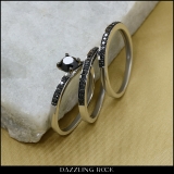 1.00 Carat (ctw) Sterling Silver Round Cut Black Diamond Ladies Bridal Engagement Ring With Two Wedding Bands Set 1 CT
