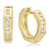 0.20 Carat (ctw) 10K Yellow Gold Round Cut Diamond Ladies Huggie Hoop Earrings 1/5 CT
