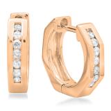 0.20 Carat (ctw) 14K Rose Gold Round Cut Diamond Ladies Huggie Hoop Earrings 1/5 CT