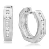0.20 Carat (ctw) 18K White Gold Round Cut Diamond Ladies Huggie Hoop Earrings 1/5 CT