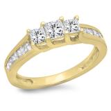 1.00 Carat (ctw) 14K Yellow Gold Princess Cut Diamond Ladies Bridal 3 Stone Engagement Ring 1 CT