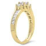 1.00 Carat (ctw) 14K Yellow Gold Princess Cut Diamond Ladies Bridal 3 Stone Engagement Ring 1 CT
