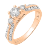 0.75 Carat (ctw) 14K Rose Gold Round Cut Diamond Ladies Bridal 3 Stone Engagement Ring 3/4 CT
