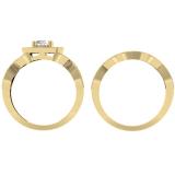 1.00 Carat (ctw) 10K Yellow Gold Round Cut Diamond Ladies Swirl Bridal Halo Engagement Ring With Matching Band Set 1 CT