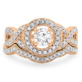 1.00 Carat (ctw) 18K Rose Gold Round Cut Diamond Ladies Swirl Bridal Halo Engagement Ring With Matching Band Set 1 CT