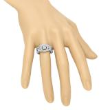 1.00 Carat (ctw) 18K White Gold Round Cut Diamond Ladies Swirl Bridal Halo Engagement Ring With Matching Band Set 1 CT