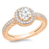 1.00 Carat (ctw) 14K Rose Gold Round Cut Diamond Ladies Bridal Vintage Halo Style Engagement Ring 1 CT