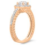 1.00 Carat (ctw) 14K Rose Gold Round Cut Diamond Ladies Bridal Vintage Halo Style Engagement Ring 1 CT