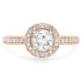 1.00 Carat (ctw) 14K Rose Gold Round Cut Diamond Ladies Bridal Vintage Halo Style Engagement Ring 1 CT