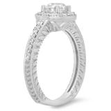 1.00 Carat (ctw) 14K White Gold Round Cut Diamond Ladies Bridal Vintage Halo Style Engagement Ring 1 CT