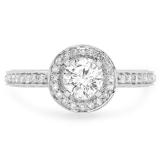 1.00 Carat (ctw) 14K White Gold Round Cut Diamond Ladies Bridal Vintage Halo Style Engagement Ring 1 CT