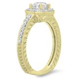 1.00 Carat (ctw) 14K Yellow Gold Round Cut Diamond Ladies Bridal Vintage Halo Style Engagement Ring 1 CT