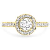 1.00 Carat (ctw) 14K Yellow Gold Round Cut Diamond Ladies Bridal Vintage Halo Style Engagement Ring 1 CT