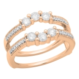 0.80 Carat (ctw) 14K Rose Gold Round Cut Diamond Ladies Anniversary Wedding Band 3 Stone Enhancer Guard Double Ring 3/4 CT