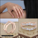 0.80 Carat (ctw) 14K Rose Gold Round Cut Diamond Ladies Anniversary Wedding Band 3 Stone Enhancer Guard Double Ring 3/4 CT