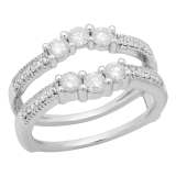0.80 Carat (ctw) 14K White Gold Round Cut Diamond Ladies Anniversary Wedding Band 3 Stone Enhancer Guard Double Ring 3/4 CT