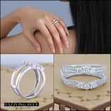 0.80 Carat (ctw) 14K White Gold Round Cut Diamond Ladies Anniversary Wedding Band 3 Stone Enhancer Guard Double Ring 3/4 CT