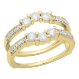 0.80 Carat (ctw) 14K Yellow Gold Round Cut Diamond Ladies Anniversary Wedding Band 3 Stone Enhancer Guard Double Ring 3/4 CT