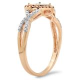 0.25 Carat (ctw) 14K Rose Gold Round Cut Red & White Diamond Ladies Bridal Swirl Promise Heart Ring 1/4 CT