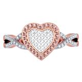 0.25 Carat (ctw) 14K Rose Gold Round Cut Red & White Diamond Ladies Bridal Swirl Promise Heart Ring 1/4 CT