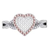 0.25 Carat (ctw) 14K White Gold Round Cut Red & White Diamond Ladies Bridal Swirl Promise Heart Ring 1/4 CT