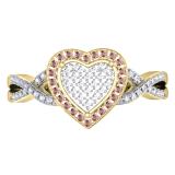 0.25 Carat (ctw) 14K Yellow Gold Round Cut Red & White Diamond Ladies Bridal Swirl Promise Heart Ring 1/4 CT
