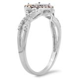 0.25 Carat (ctw) 18K White Gold Round Cut Red & White Diamond Ladies Bridal Swirl Promise Heart Ring 1/4 CT