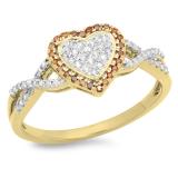 0.25 Carat (ctw) 18K Yellow Gold Round Cut Red & White Diamond Ladies Bridal Swirl Promise Heart Ring 1/4 CT