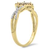 0.25 Carat (ctw) 18K Yellow Gold Round Cut Red & White Diamond Ladies Bridal Swirl Promise Heart Ring 1/4 CT