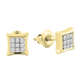 0.08 Carat (ctw) 18K Yellow Gold Plated Sterling Silver Round Cut Diamond Mens Hip Hop Kite Shape Stud Earrings