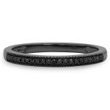 0.12 Carat (ctw) Black Rhodium Plated 10K White Gold Round Cut Black Real Diamond Ladies Wedding Anniversary Milgrain Stackable Band